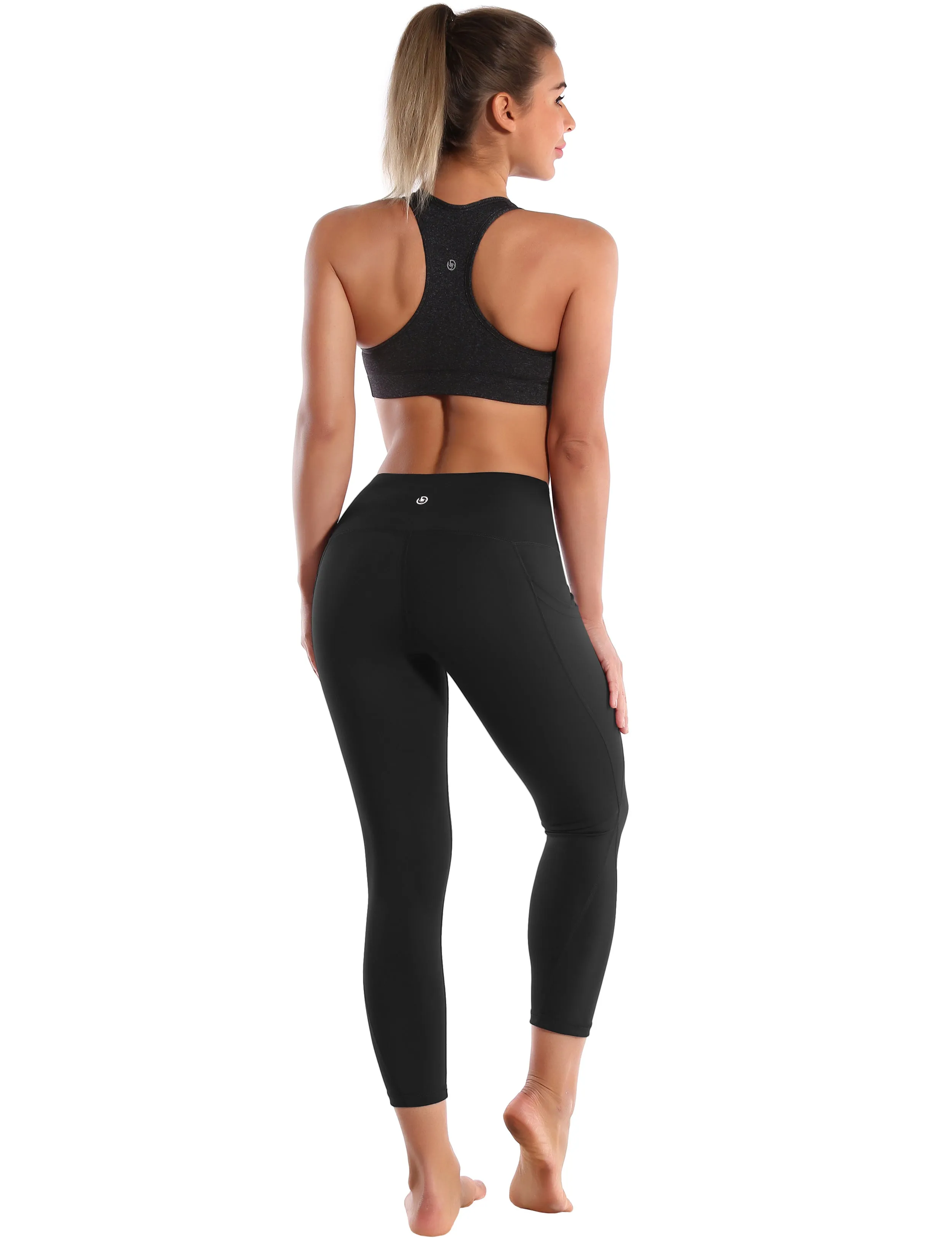 22" High Waist Side Pockets Capris black_Jogging