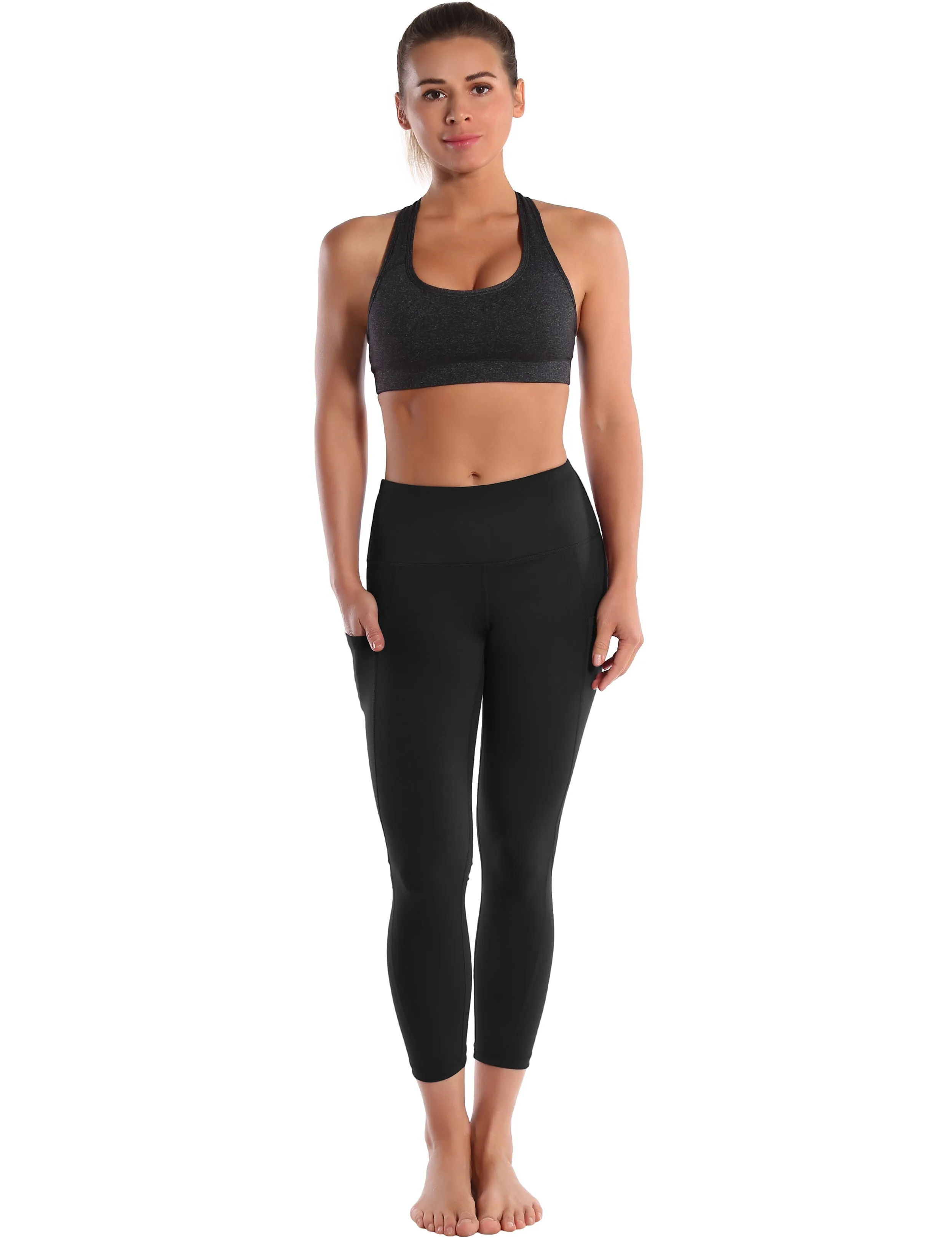 22" High Waist Side Pockets Capris black_Jogging