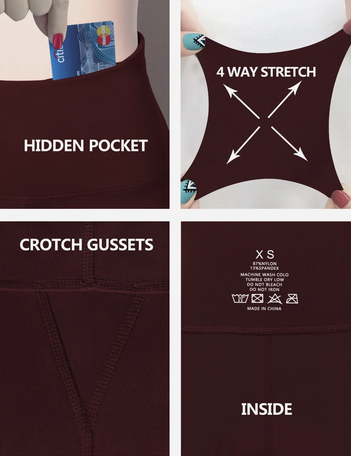 29" 31" 33" 35" Cotton Nylon Bootcut Leggings cherryred_Jogging