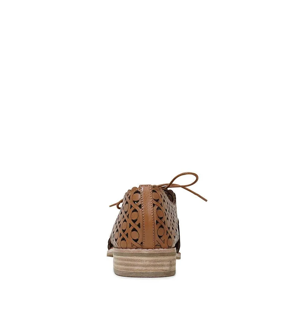 Albertos Tan Leather Lace Up Flats