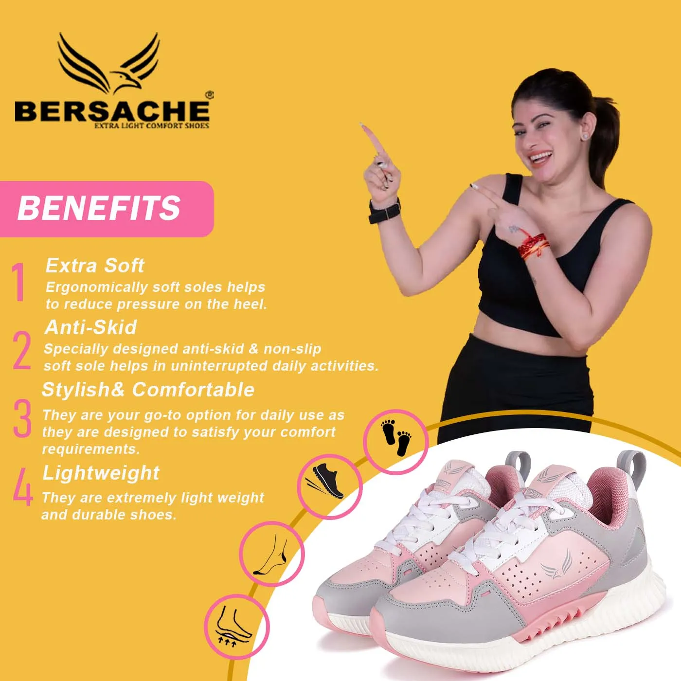 Besache Sneaker, Loafers ,Casual With Extra Comfort Sneakers For Women (Pink-9146)