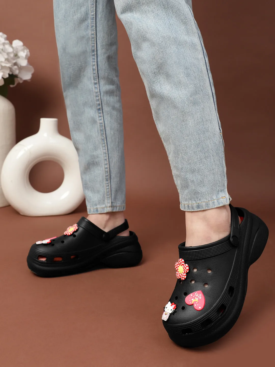 Black Stylish Slip-On Clogs For Women (TC-LCLOG5-BLK)
