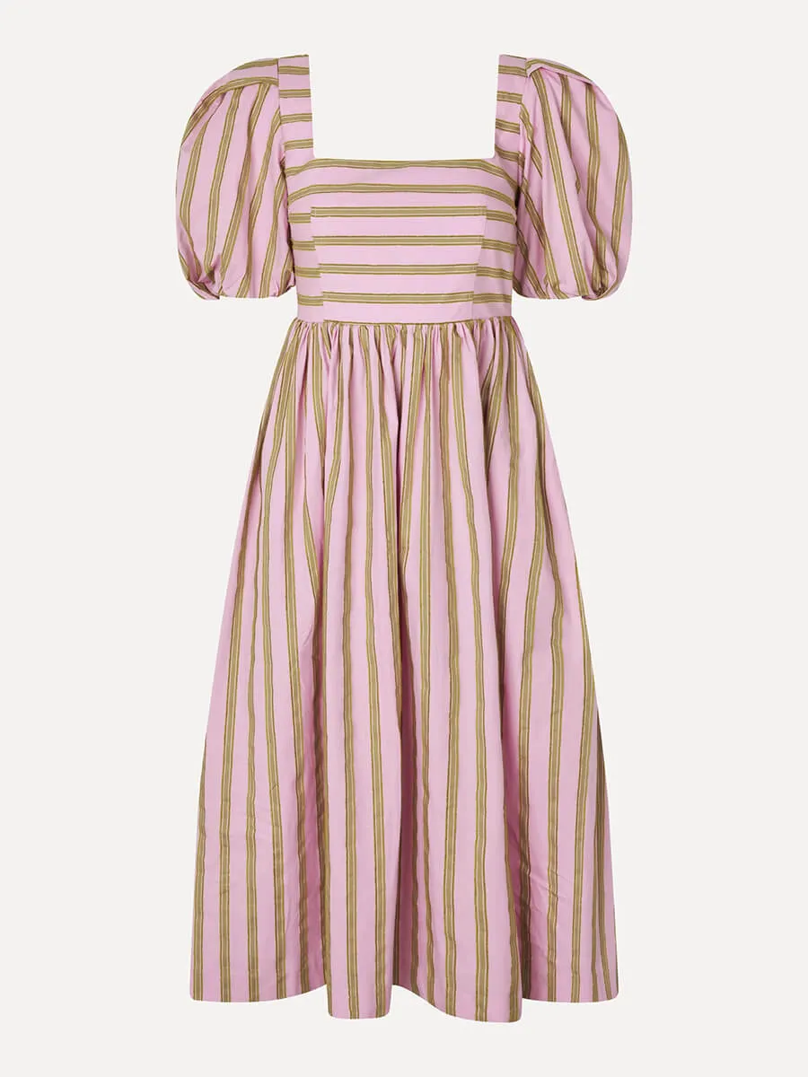 Blouson Sleeve Midi Dress - Wallpaper Stripes