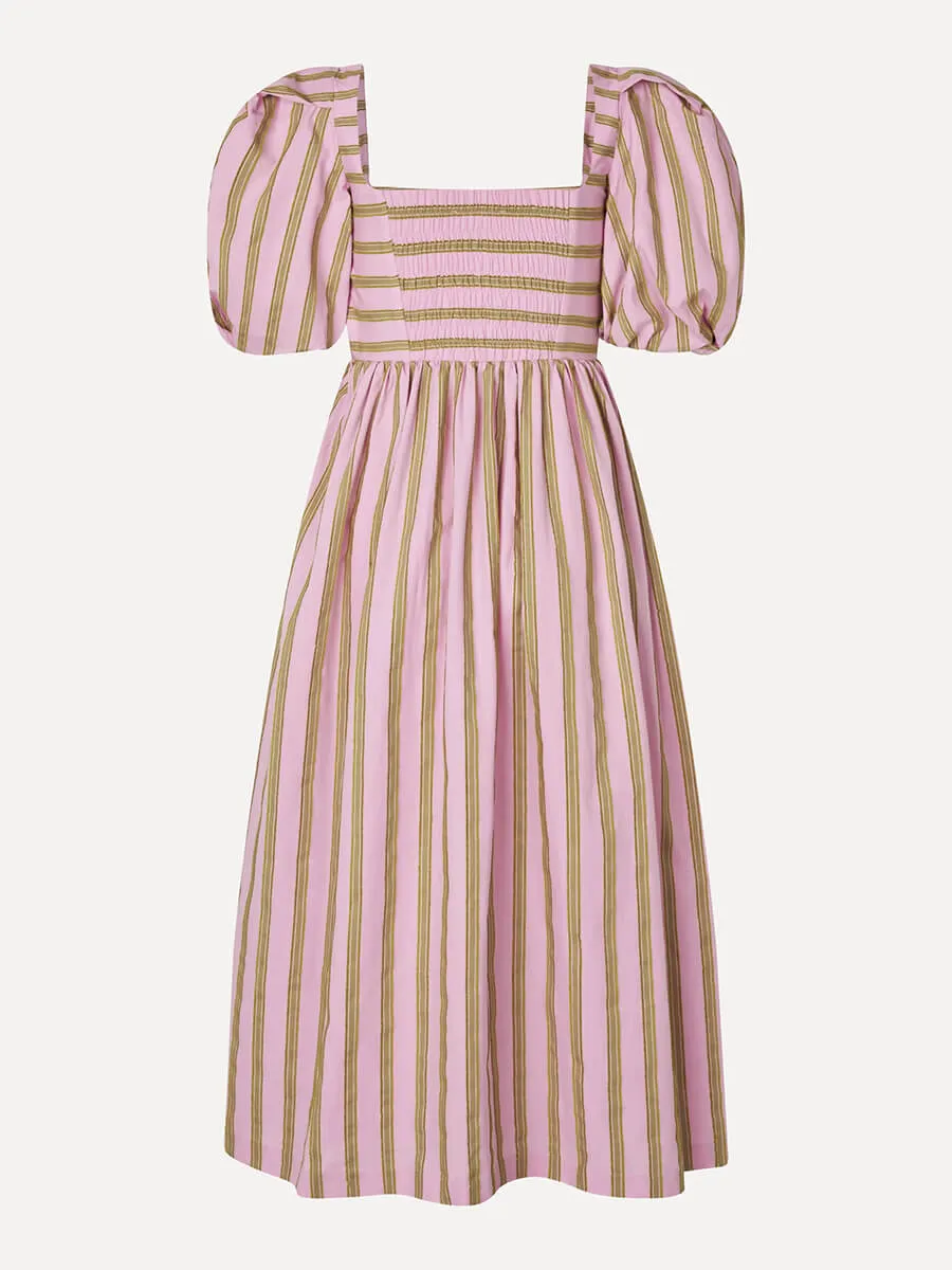 Blouson Sleeve Midi Dress - Wallpaper Stripes
