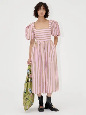 Blouson Sleeve Midi Dress - Wallpaper Stripes