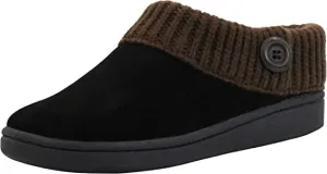 Clarks Black/Brown Suede Leather Knitted Collar Plush Faux Fur Lining Slippers