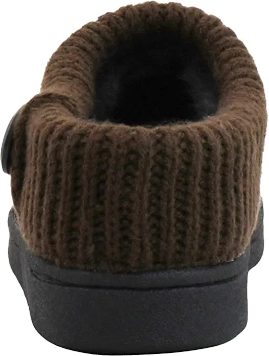 Clarks Black/Brown Suede Leather Knitted Collar Plush Faux Fur Lining Slippers