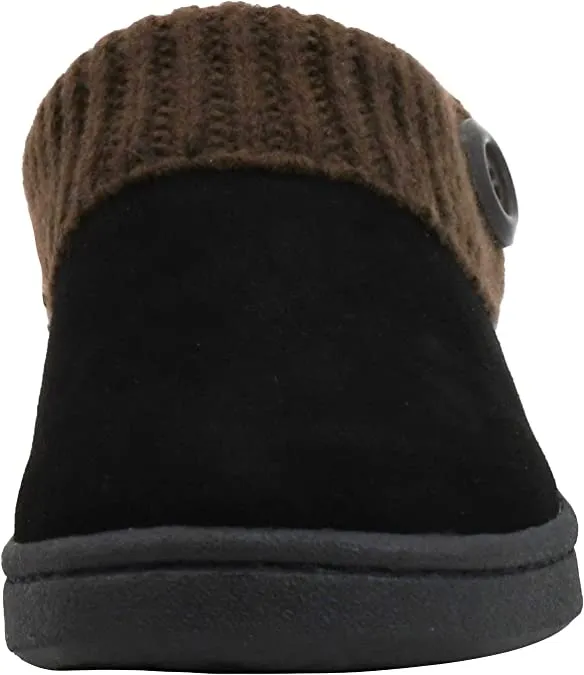 Clarks Black/Brown Suede Leather Knitted Collar Plush Faux Fur Lining Slippers