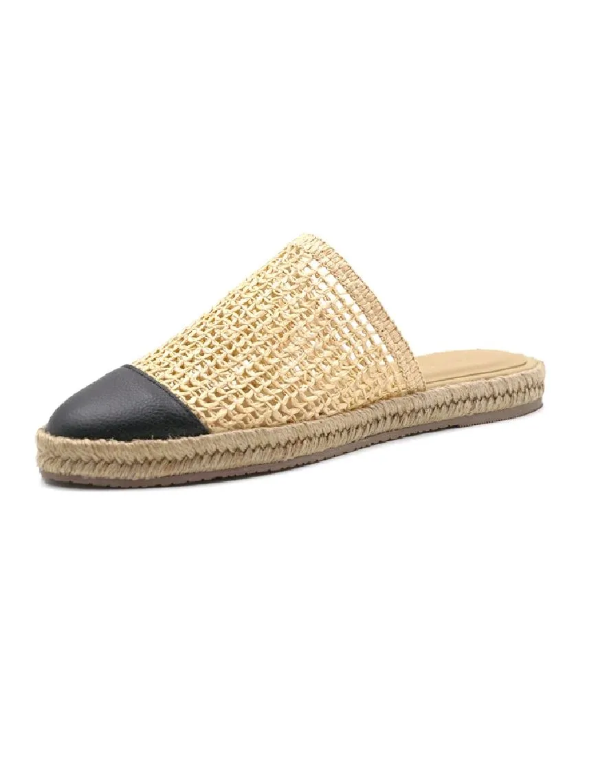 Kaanas Palau Fishnet Mule Espadrille - Custard/Black