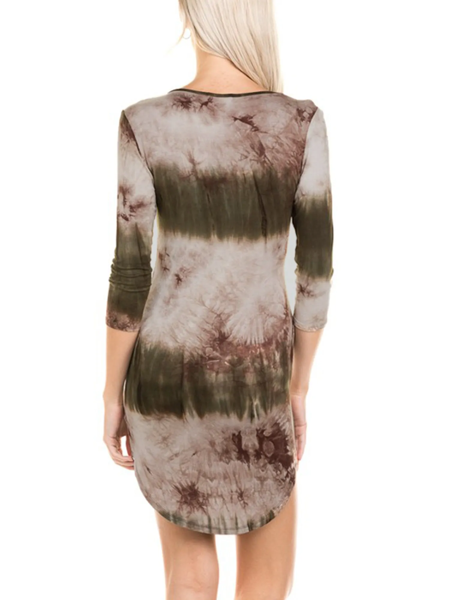 KOGMO Womens Front Eyelet 3/4 Sleeve Tie Dye Casual Dress