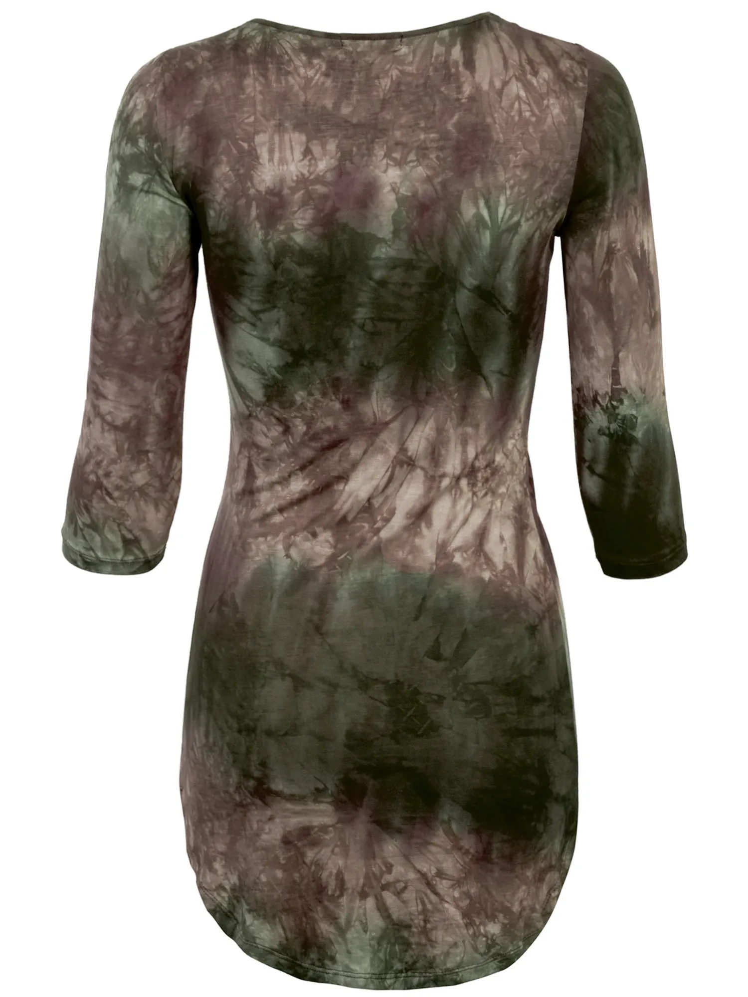 KOGMO Womens Front Eyelet 3/4 Sleeve Tie Dye Casual Dress