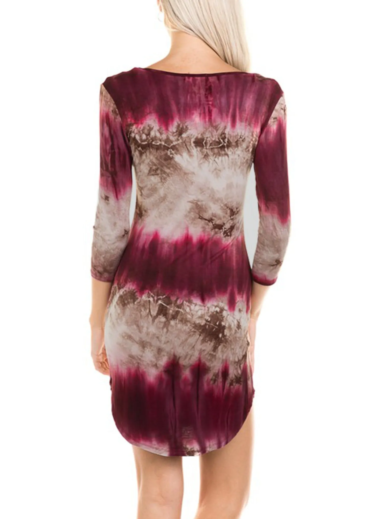 KOGMO Womens Front Eyelet 3/4 Sleeve Tie Dye Casual Dress