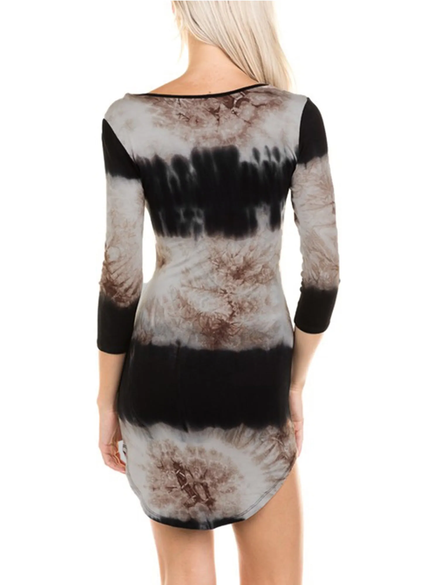 KOGMO Womens Front Eyelet 3/4 Sleeve Tie Dye Casual Dress