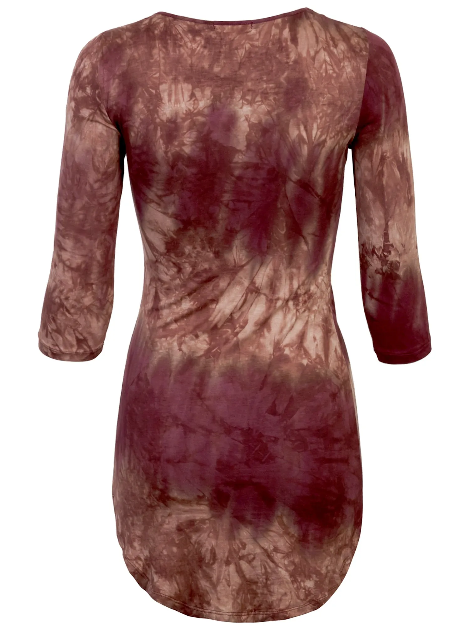 KOGMO Womens Front Eyelet 3/4 Sleeve Tie Dye Casual Dress
