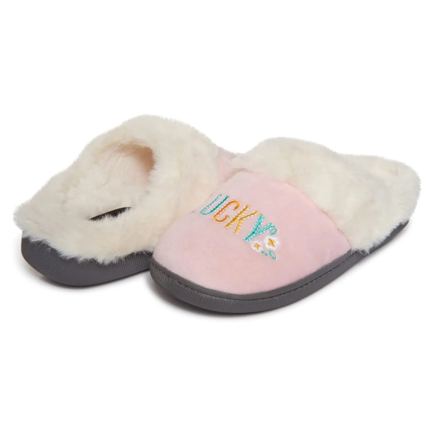 Lucky Brand Little Girls Rugged Microsuede Clog Slippers, Fuzzy Warm Bedroom Slipper, Kids Cozy Slip On House Shoes