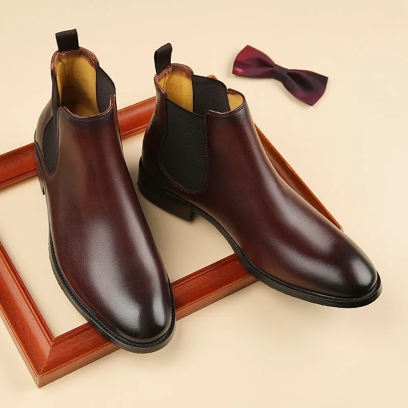 Mens leather chelsea boots England style slip on ankle boots