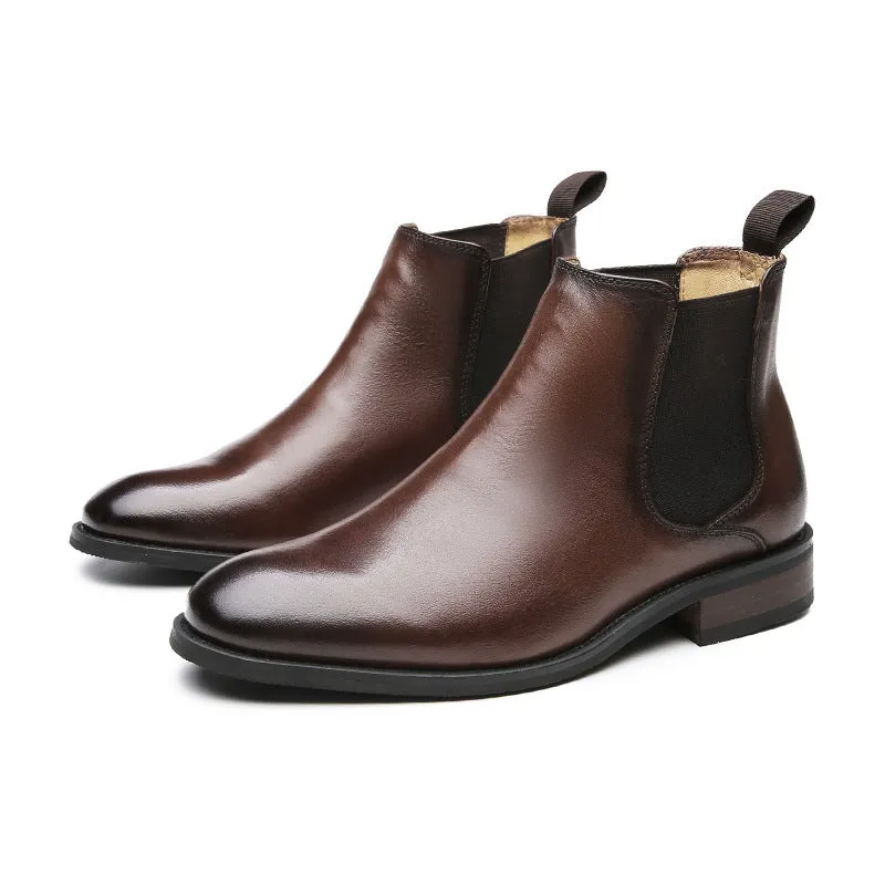Mens leather chelsea boots England style slip on ankle boots