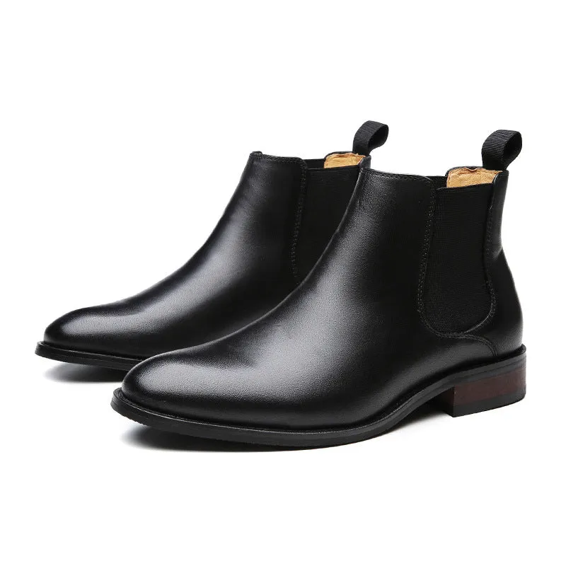 Mens leather chelsea boots England style slip on ankle boots