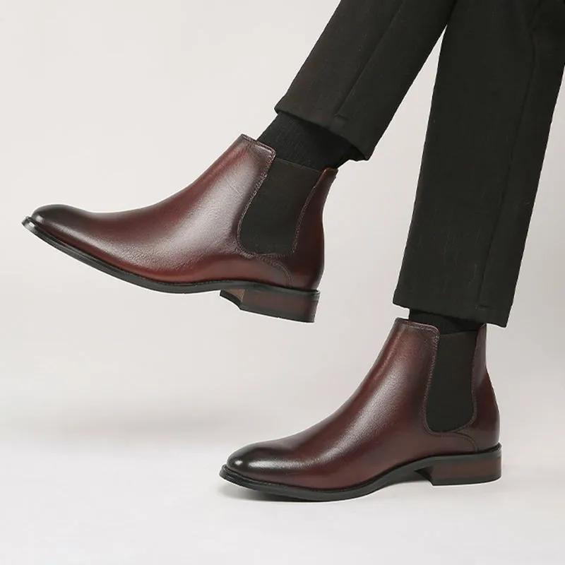 Mens leather chelsea boots England style slip on ankle boots