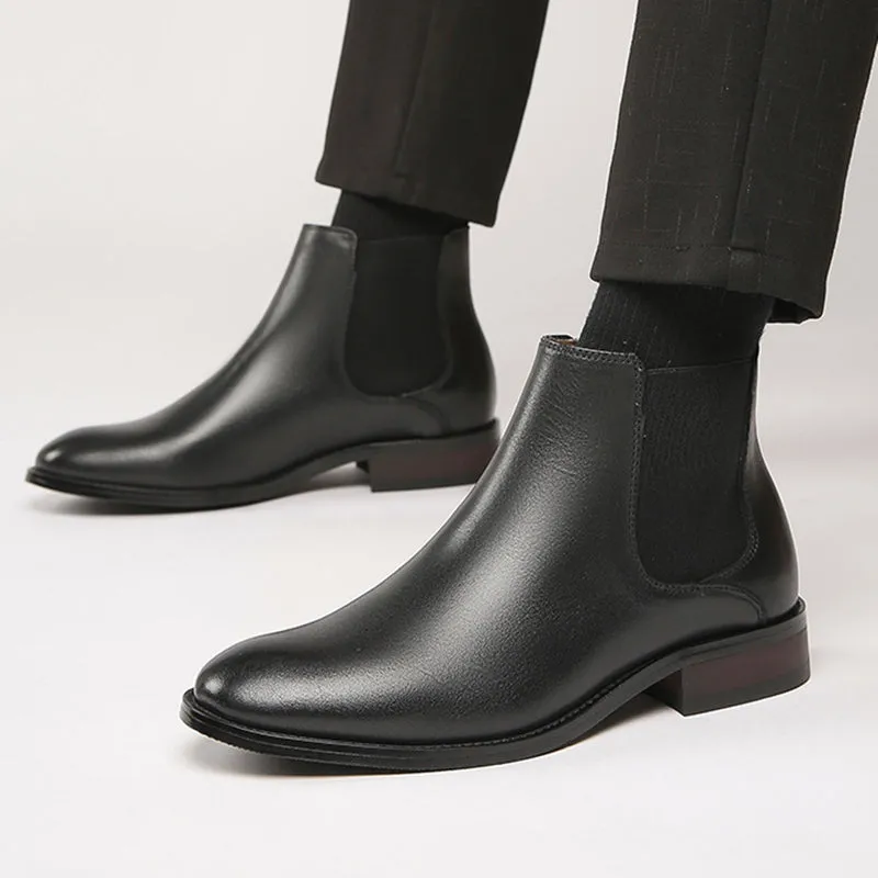 Mens leather chelsea boots England style slip on ankle boots