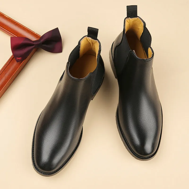 Mens leather chelsea boots England style slip on ankle boots