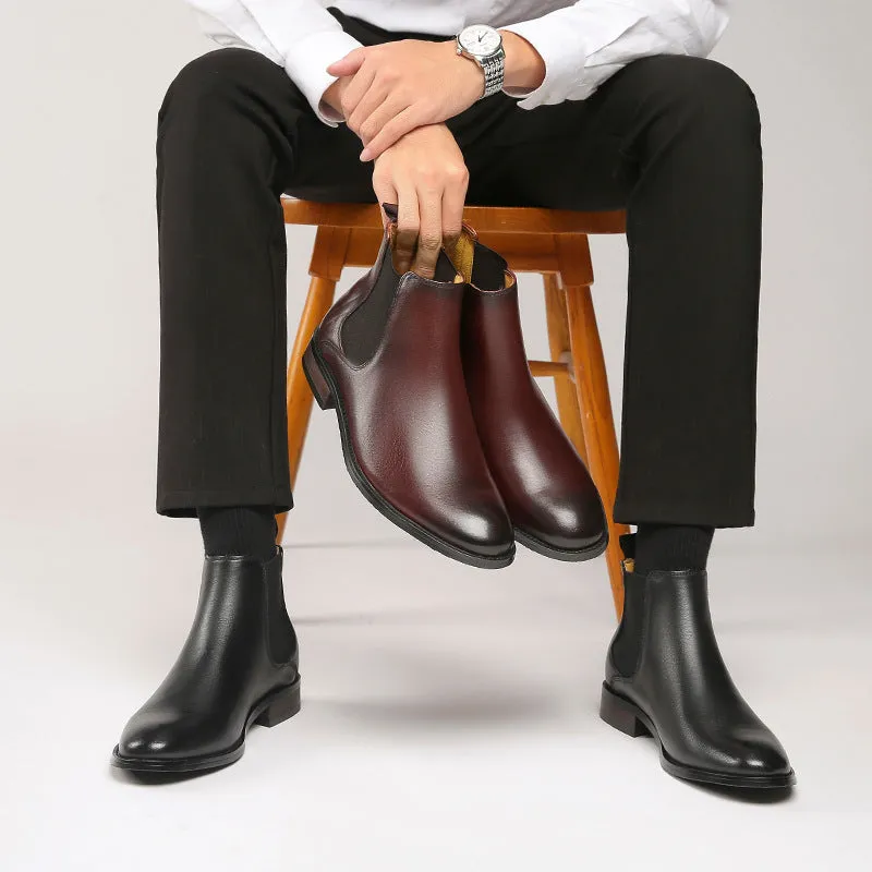 Mens leather chelsea boots England style slip on ankle boots