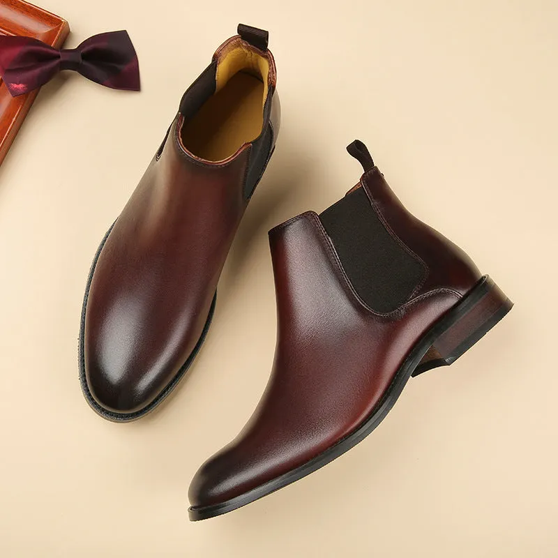 Mens leather chelsea boots England style slip on ankle boots