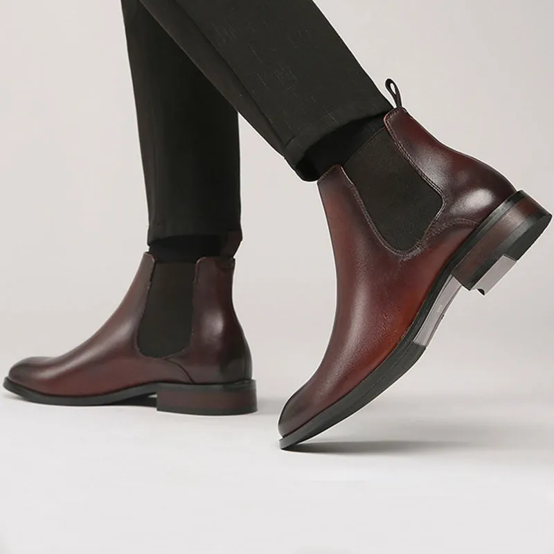 Mens leather chelsea boots England style slip on ankle boots