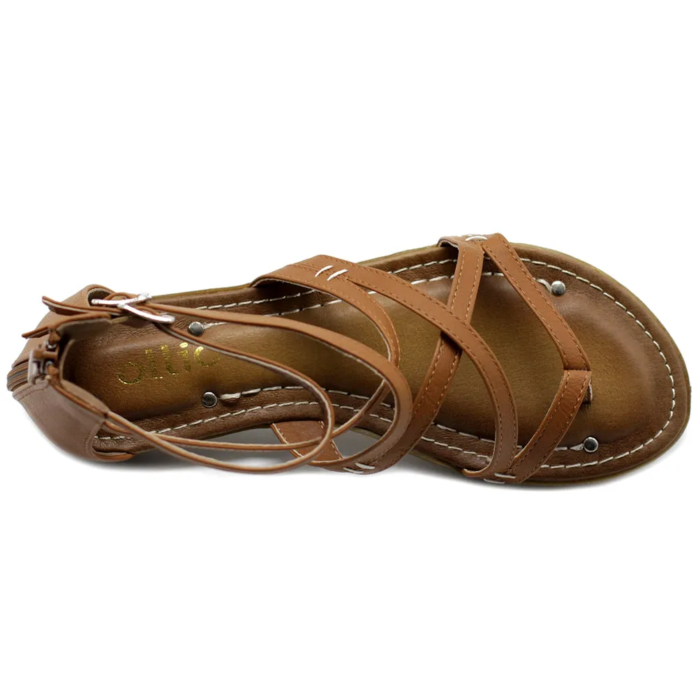 Ollio Women's Shoe Gladiator Strap Flat Zori Sandal