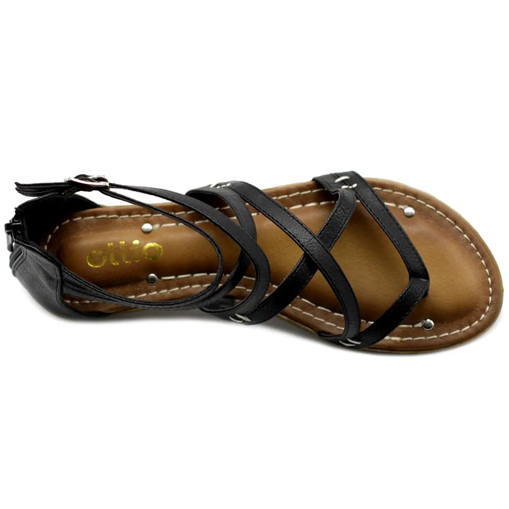 Ollio Women's Shoe Gladiator Strap Flat Zori Sandal