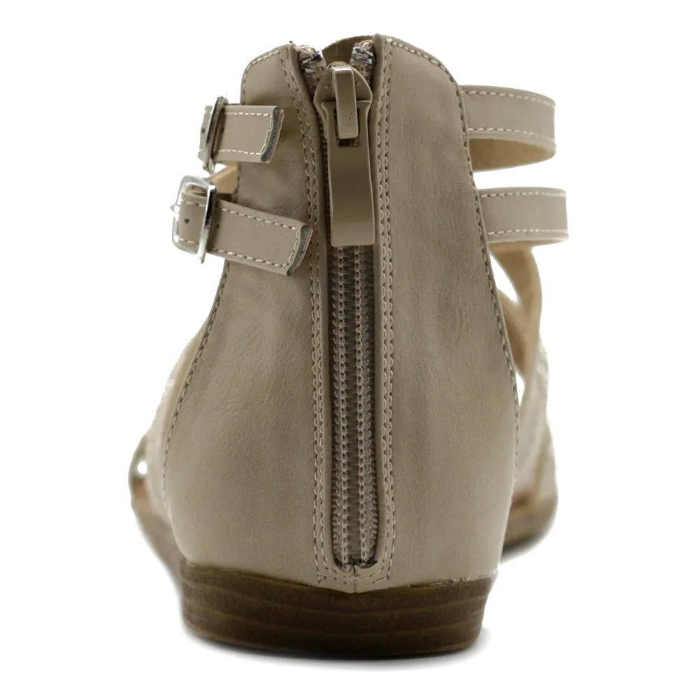 Ollio Women's Shoe Gladiator Strap Flat Zori Sandal