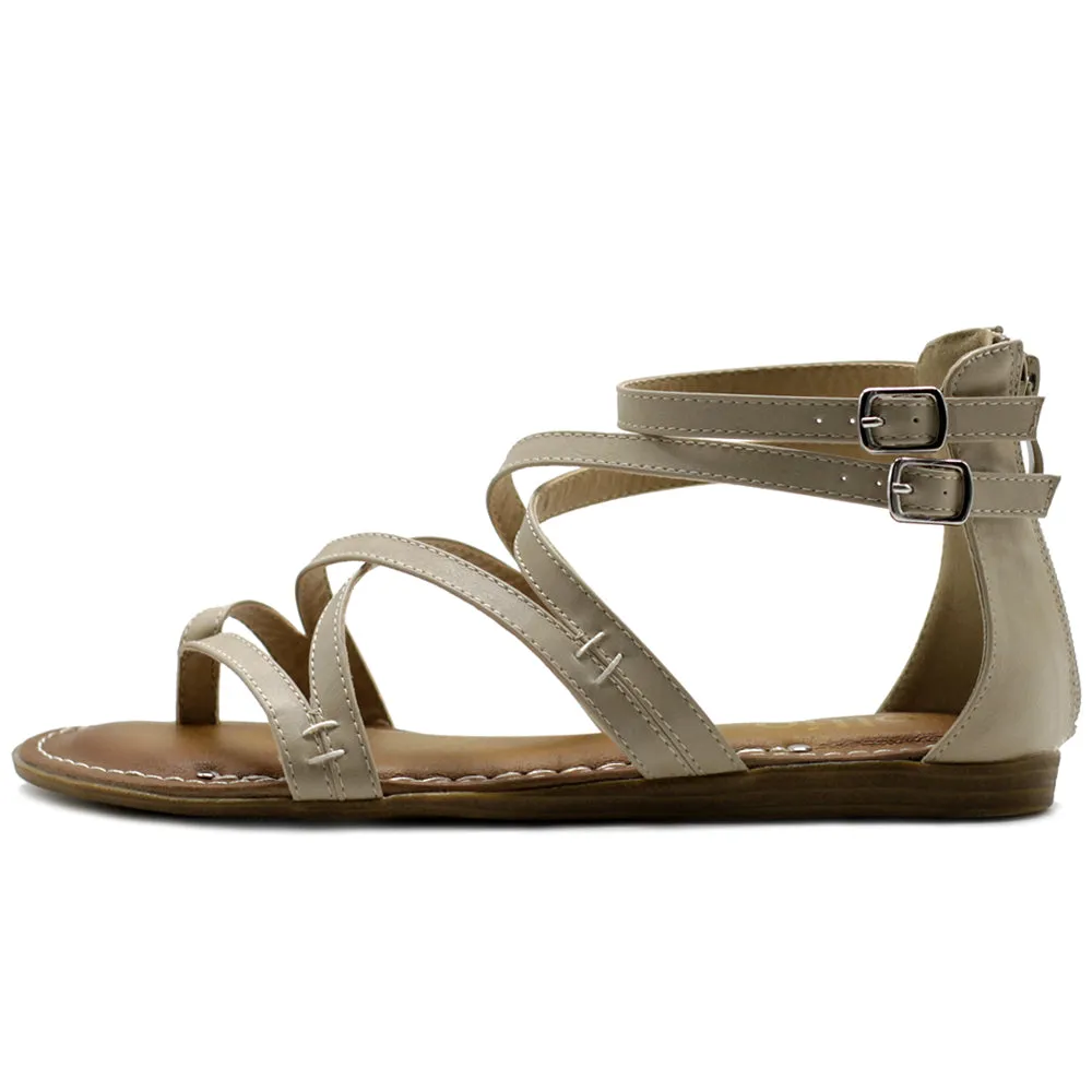 Ollio Women's Shoe Gladiator Strap Flat Zori Sandal