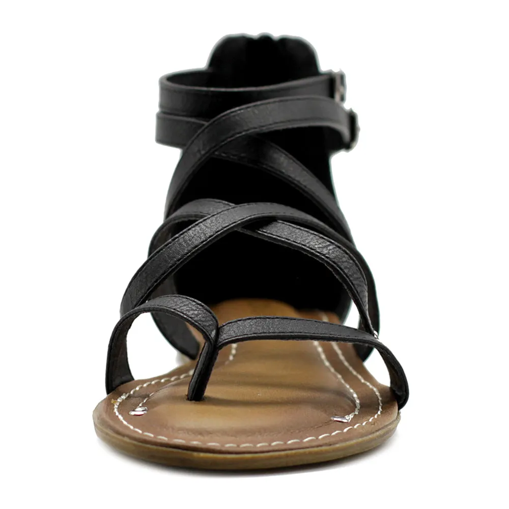 Ollio Women's Shoe Gladiator Strap Flat Zori Sandal