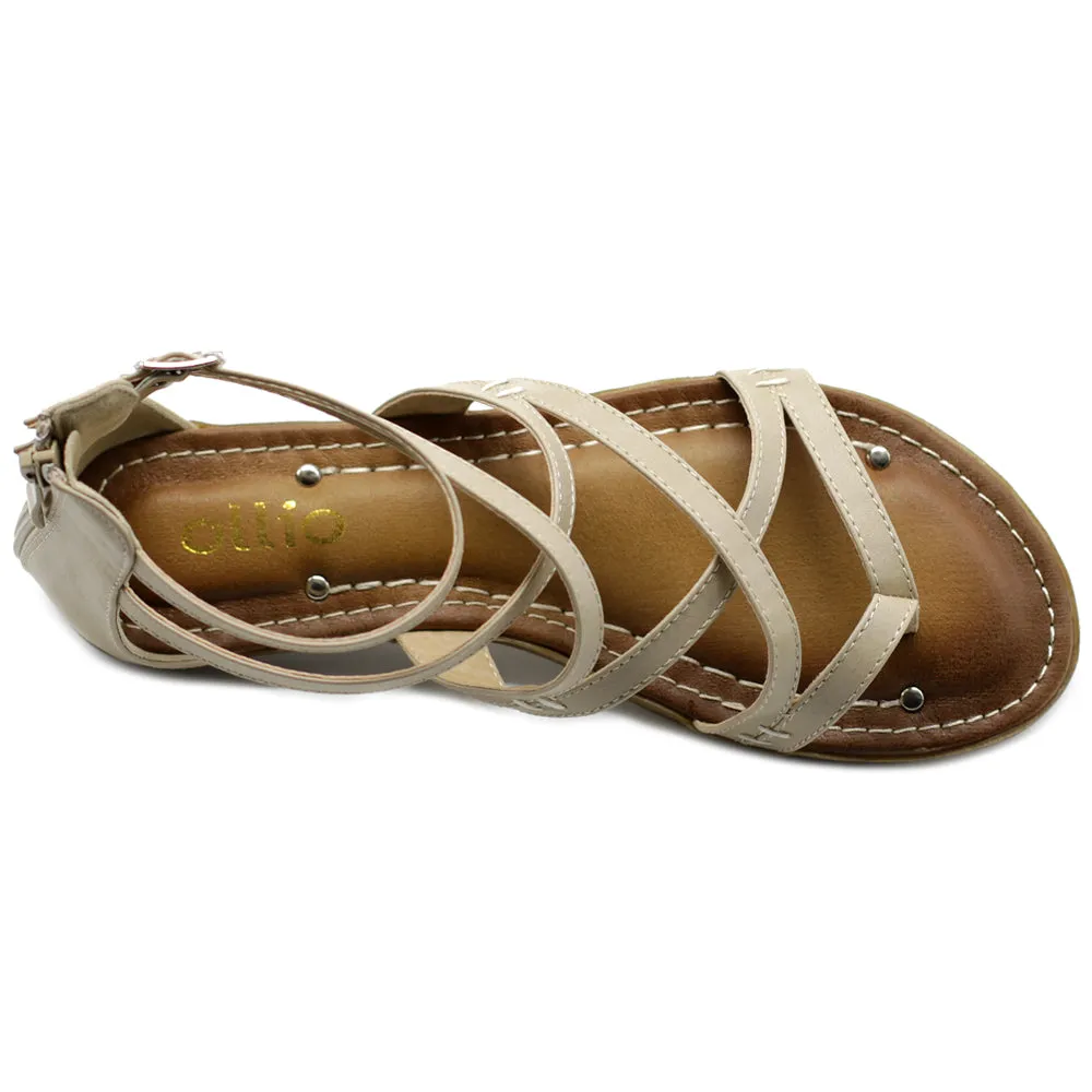 Ollio Women's Shoe Gladiator Strap Flat Zori Sandal