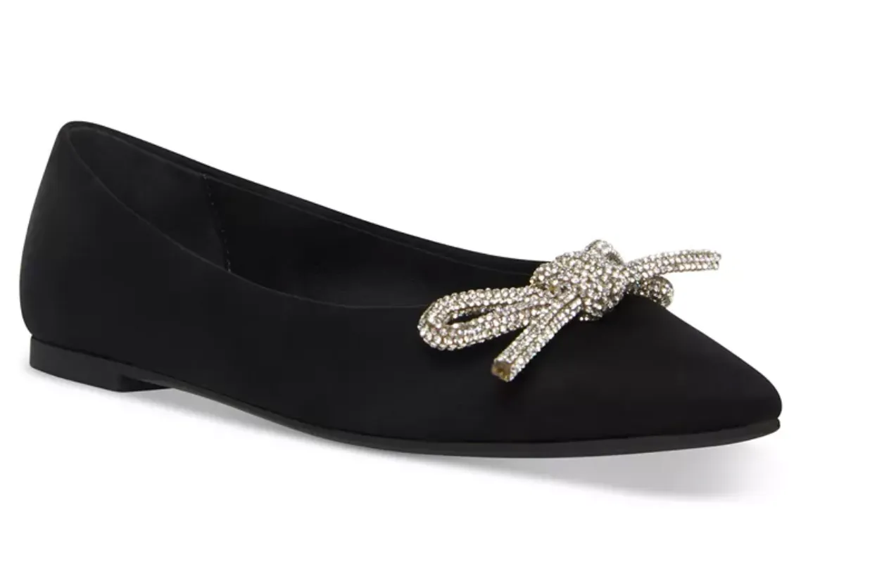 Pointed Toe Rhinestone Bow Slip On Flat