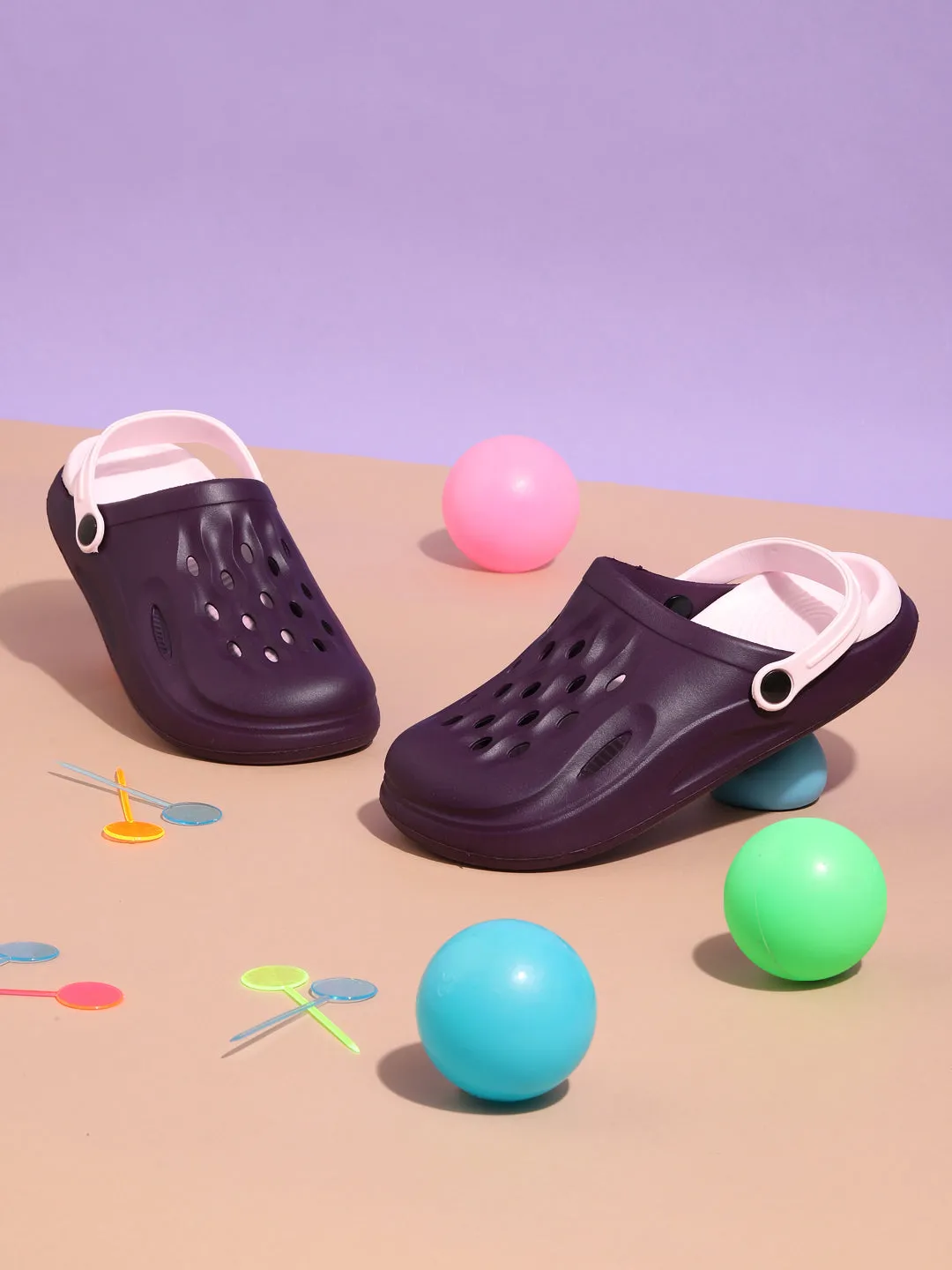 Purple Pink Stylish Slip-On Clogs For Kids-Unisex (TC-LCLOG3-PURPNK)