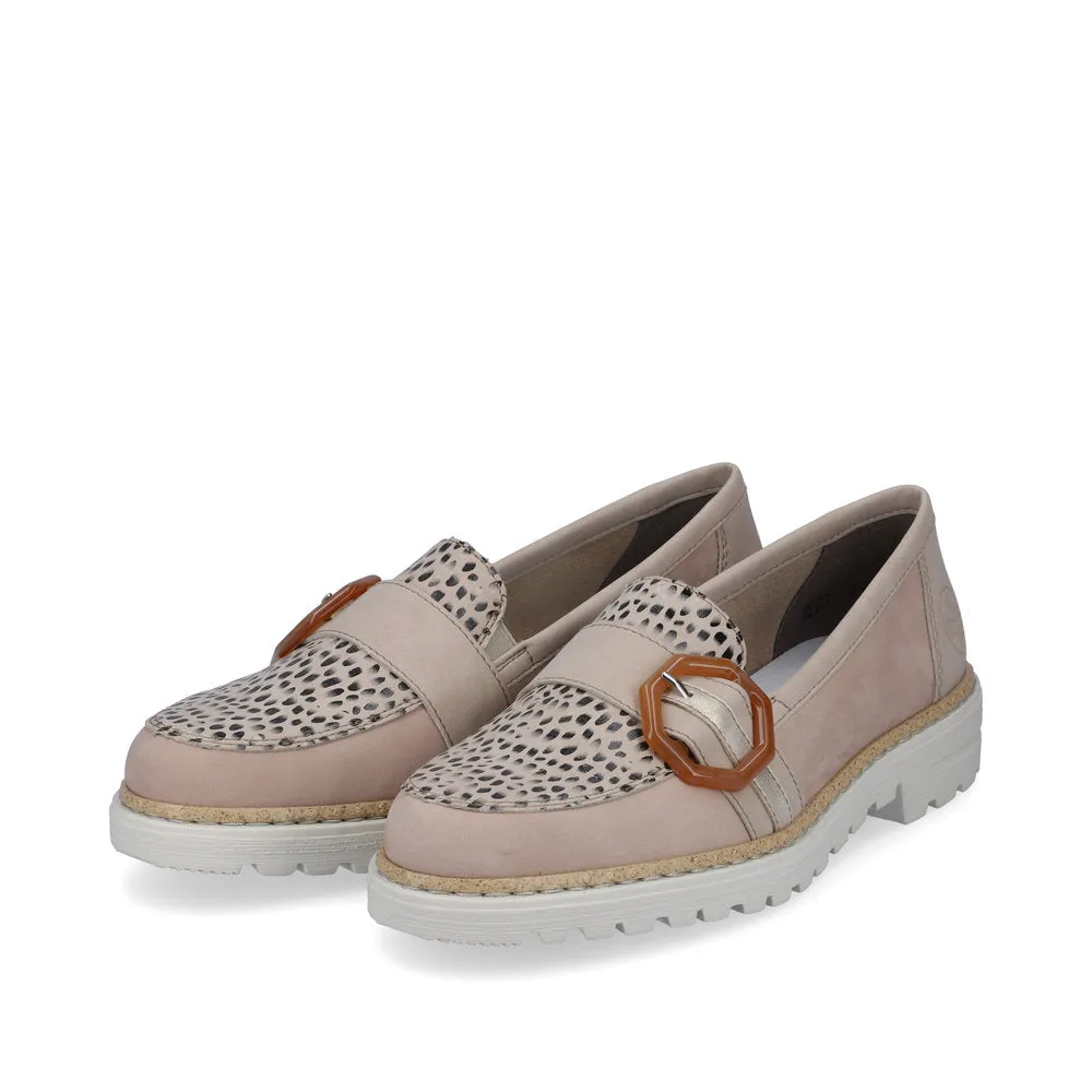 Rieker Ladies Buckle Trim Nubuck Loafer
