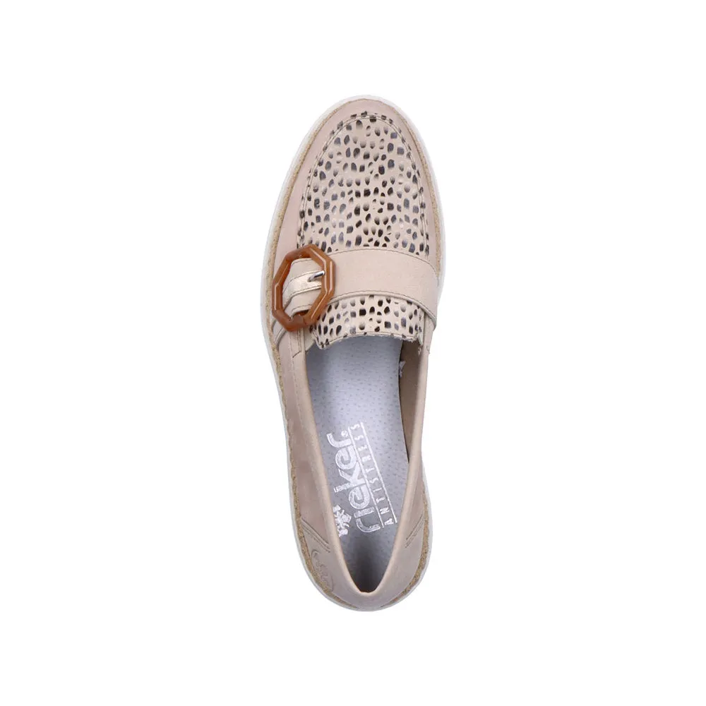 Rieker Ladies Buckle Trim Nubuck Loafer