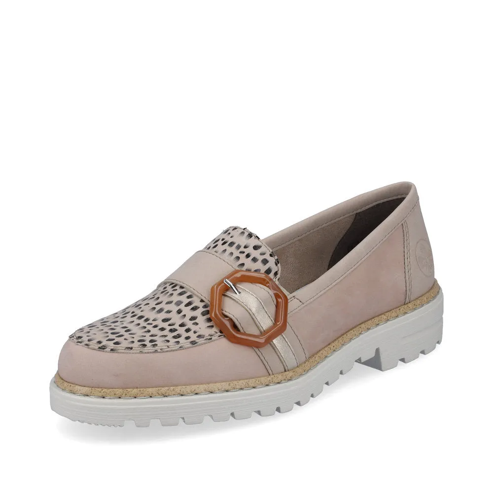 Rieker Ladies Buckle Trim Nubuck Loafer