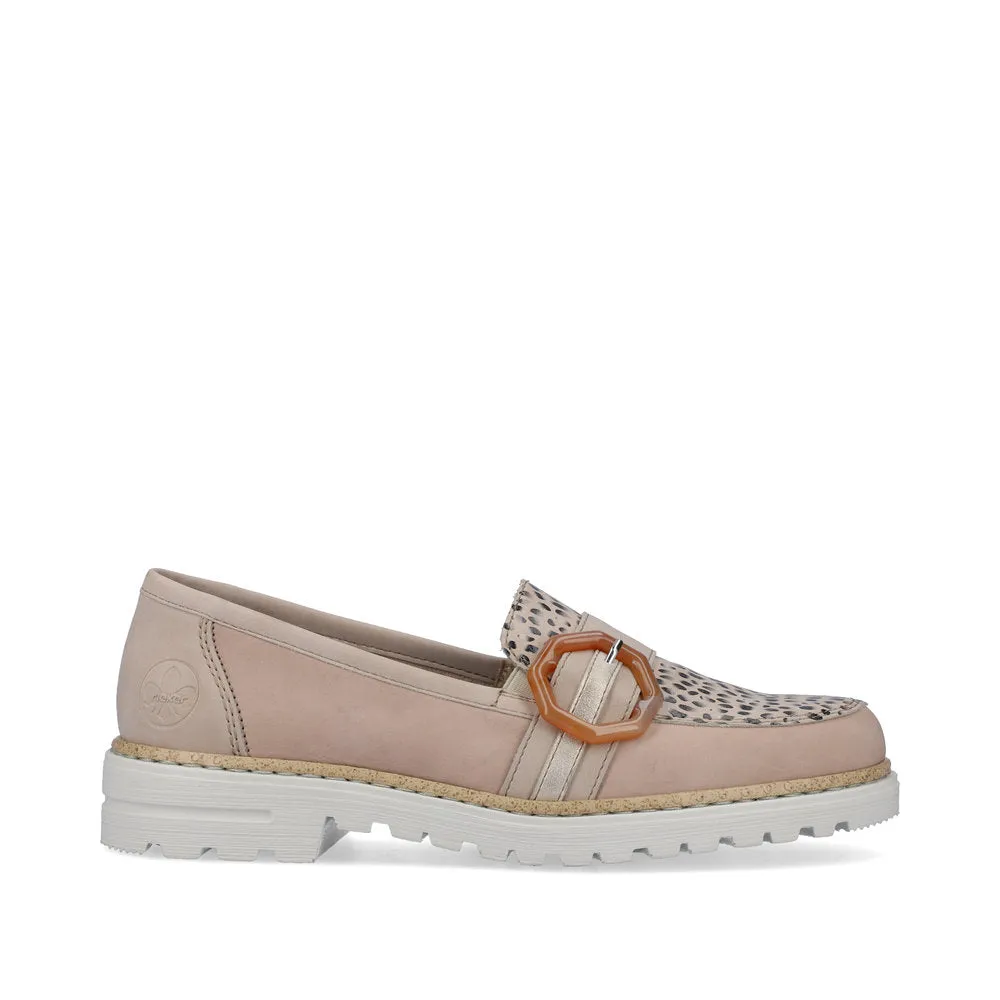 Rieker Ladies Buckle Trim Nubuck Loafer