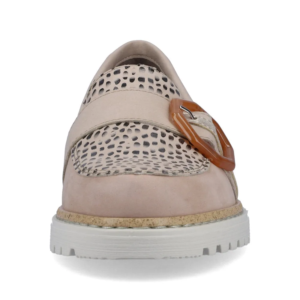 Rieker Ladies Buckle Trim Nubuck Loafer