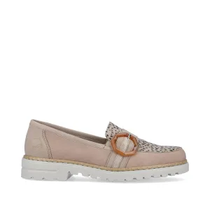 Rieker Ladies Buckle Trim Nubuck Loafer