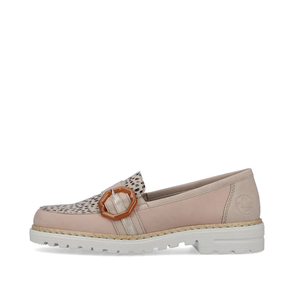 Rieker Ladies Buckle Trim Nubuck Loafer