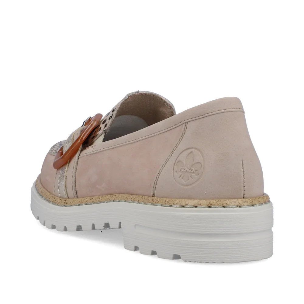 Rieker Ladies Buckle Trim Nubuck Loafer