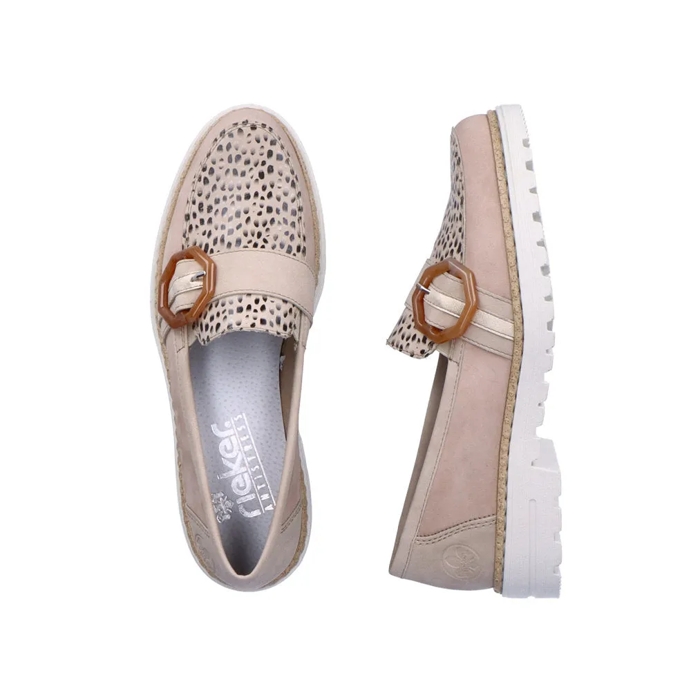 Rieker Ladies Buckle Trim Nubuck Loafer