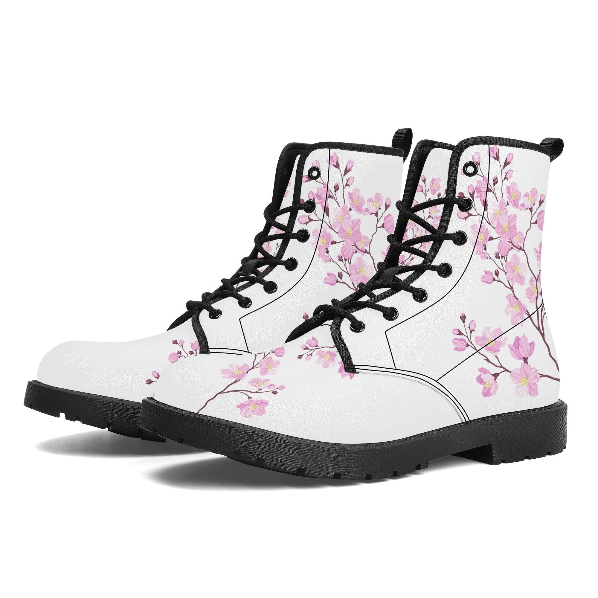 Snow White Sakura Vegan Leather Boots