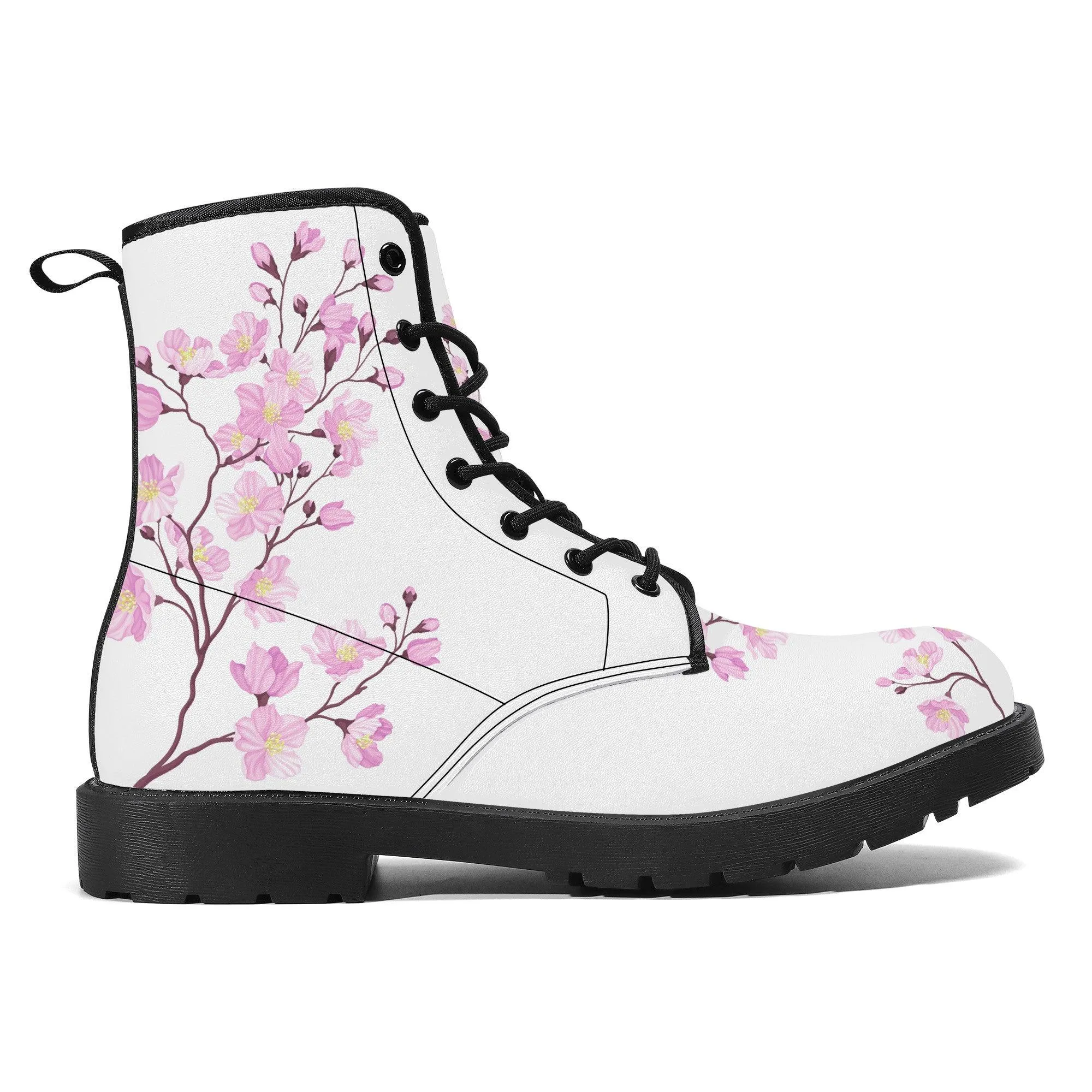 Snow White Sakura Vegan Leather Boots