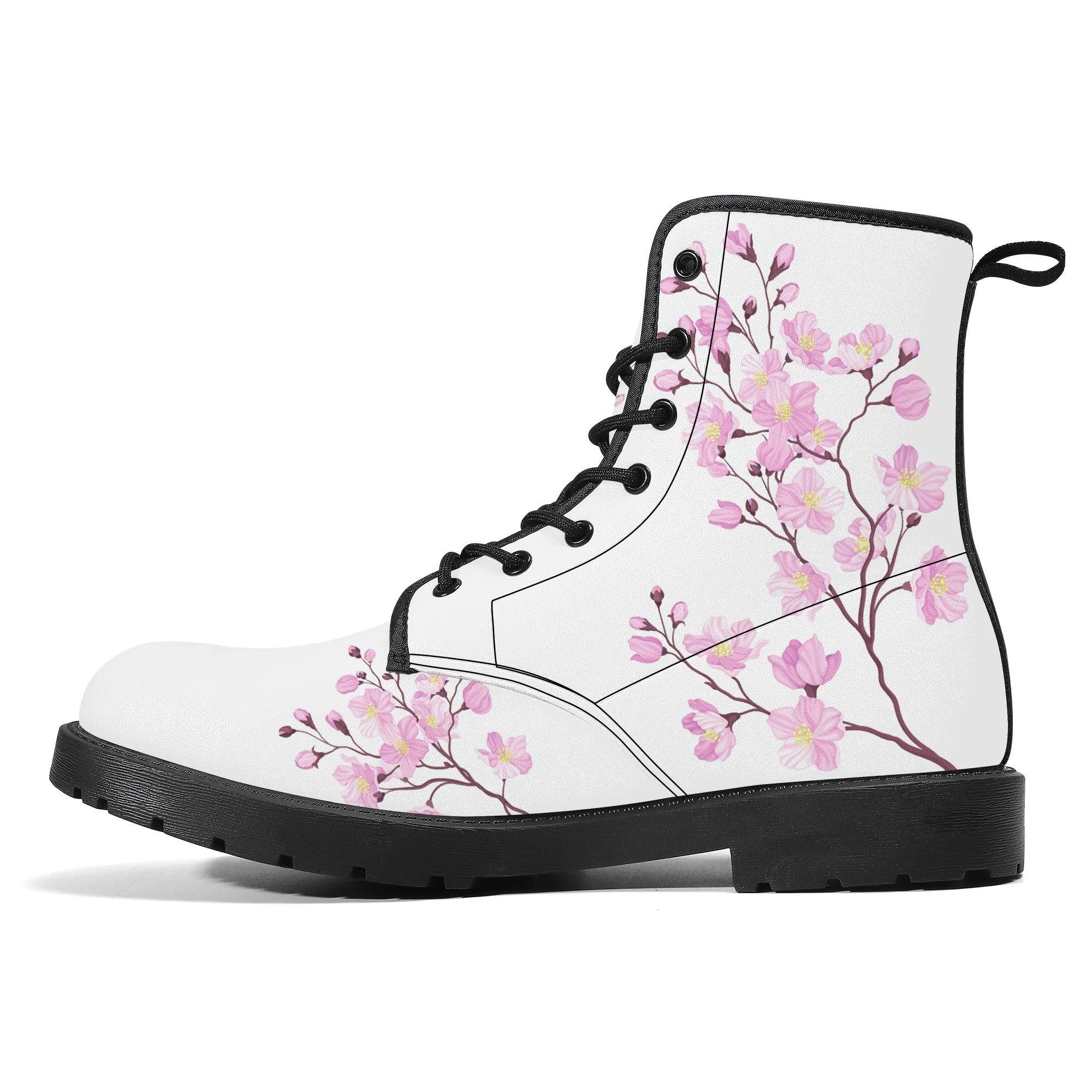 Snow White Sakura Vegan Leather Boots