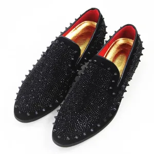 Stylish Black Studded Loafers with Gold Lining for Men