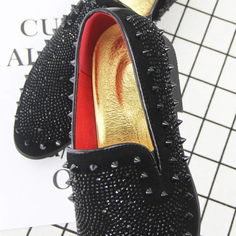 Stylish Black Studded Loafers with Gold Lining for Men